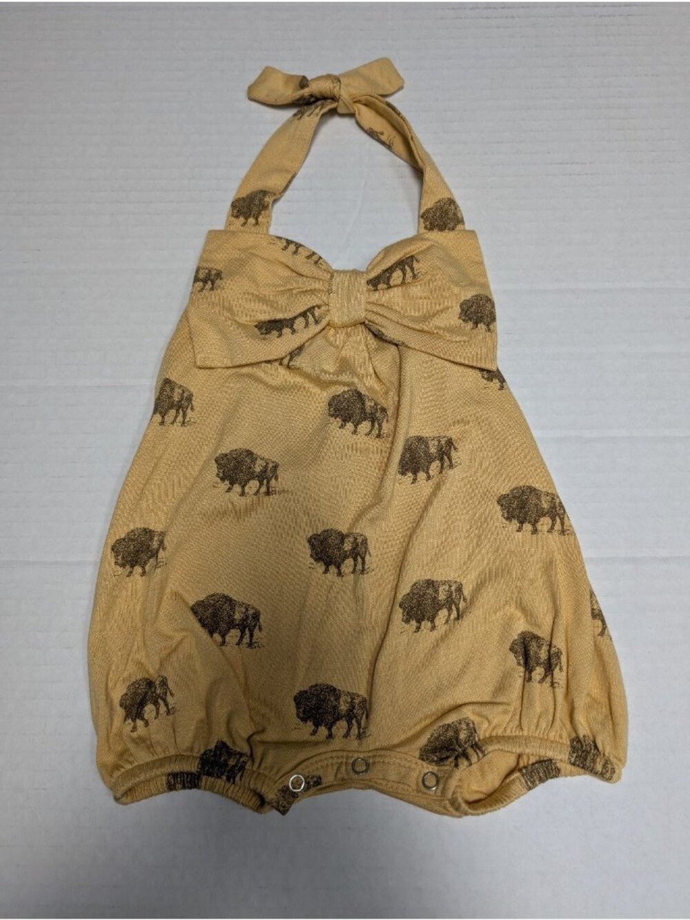 Kate Quinn Bamboo Buffalo Bison Bow Front Halter Shortie 0-3 Months Romper